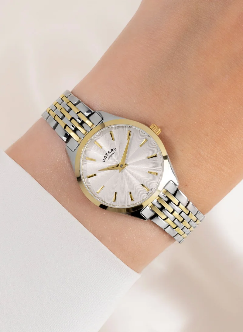 Rotary  Women's Ultra Slim Analogue Watch, 27 mm, Silver Dial, Two-Tone Steel Bracelet for Women | Best Price UAE