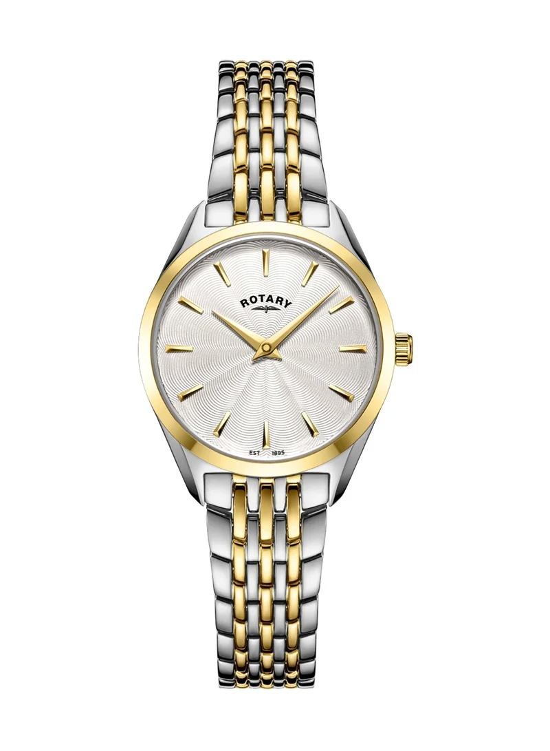 Rotary Women's Ultra Slim Analogue Watch, 27 mm, Silver Dial, Two-Tone Steel Bracelet