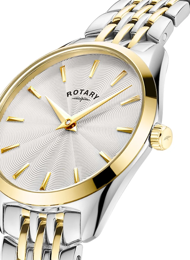 Rotary Women's Ultra Slim Analogue Watch, 27 mm, Silver Dial, Two-Tone Steel Bracelet