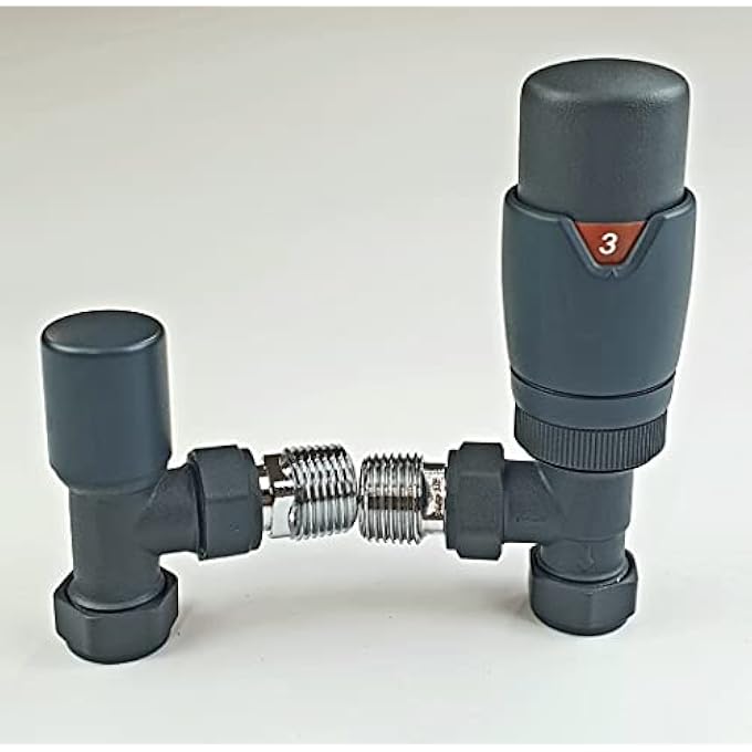 OSLO ANTHRACITE TRV ANGLED DESIGNER TRV THERMOSTATIC RADIATOR & TOWEL RAIL VALVE RADIATOR TOWEL HEATER VALVE - Image 3