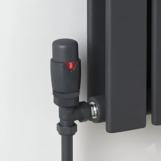 OSLO ANTHRACITE TRV ANGLED DESIGNER TRV THERMOSTATIC RADIATOR & TOWEL RAIL VALVE RADIATOR TOWEL HEATER VALVE - Image 2