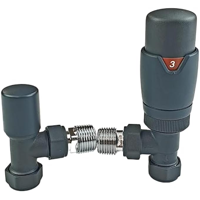 OSLO ANTHRACITE TRV ANGLED DESIGNER TRV THERMOSTATIC RADIATOR & TOWEL RAIL VALVE RADIATOR TOWEL HEATER VALVE - Image 1