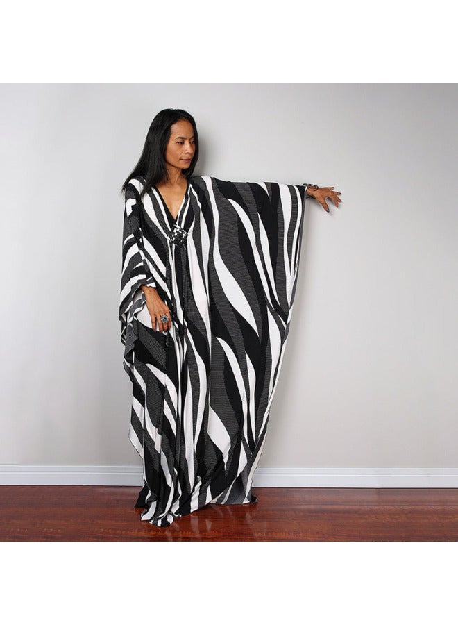 إسكدنيا تنورة شاطئ أوروبية وأمريكية طويلة وفضفاضة بالإضافة إلى حجم كبير، بي، ملابس خارجية، بلوزة، تنورة ملفوفة، حجاب، ملابس للحماية من الشمس - اللون: 78693-38، حمار وحشي منقط صغير، - Image 1