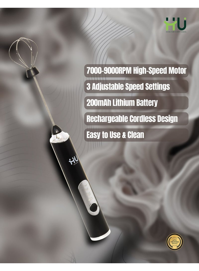 H U خلاط قهوة وفروثر 2 في 1 9000RPM – خلاط قهوة محمول قابل لإعادة الشحن مع 3 إعدادات سرعة، بطارية 1200mAh وعصا تحريك من الفولاذ المقاوم للصدأ - Image 3