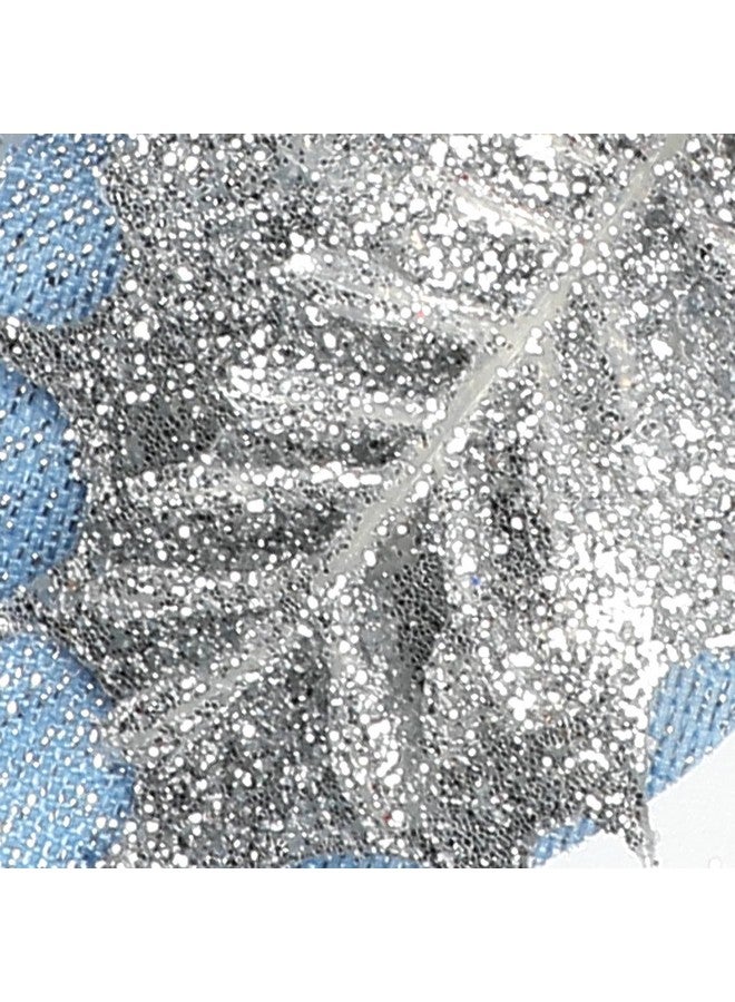 Sawowkuya Sawowkuya 15 Pcs Blue Poinsettia Artificial Flowers Glitter Artificial Christmas Flowers Decorations with Clips for Xmas Tree Ornaments Wedding Party Wreath Decor  - Image 3