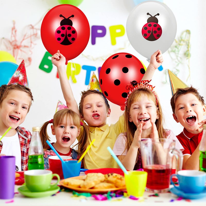 Sumind 48 Pieces Ladybug Balloons 12 Inch Latex Balloons Red Black White Polka Dots Party Supplies for Christmas Decorations Ladybug Birthday Party Boys Girls Jungle Theme Birthday - Image 5