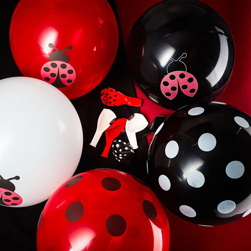 Sumind 48 Pieces Ladybug Balloons 12 Inch Latex Balloons Red Black White Polka Dots Party Supplies for Christmas Decorations Ladybug Birthday Party Boys Girls Jungle Theme Birthday - Image 3
