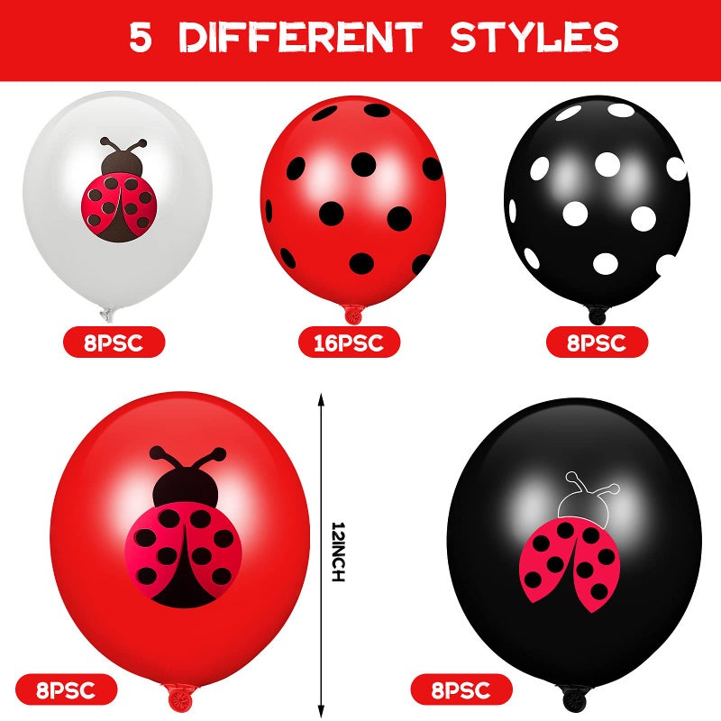 Sumind 48 Pieces Ladybug Balloons 12 Inch Latex Balloons Red Black White Polka Dots Party Supplies for Christmas Decorations Ladybug Birthday Party Boys Girls Jungle Theme Birthday - Image 2
