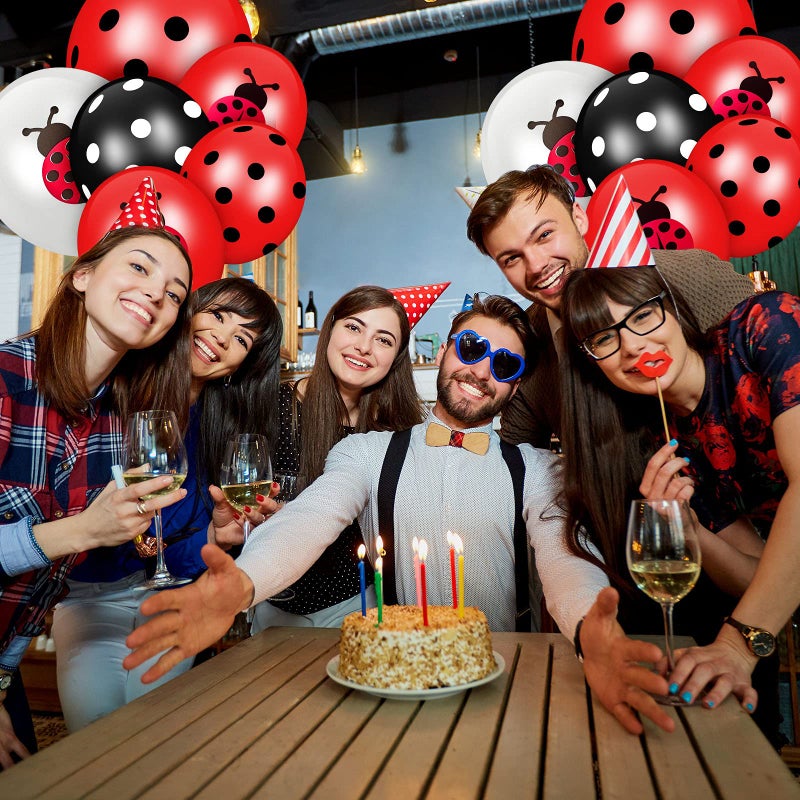 Sumind 48 Pieces Ladybug Balloons 12 Inch Latex Balloons Red Black White Polka Dots Party Supplies for Christmas Decorations Ladybug Birthday Party Boys Girls Jungle Theme Birthday - Image 4