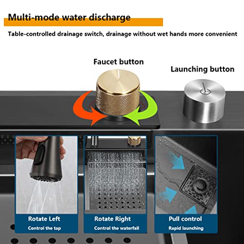 ARTLINE Black Single Bowl Kitchen Sink, Stainless Steel Waterfall Sink, Bar Sink with Cup Washer Sinks, Drop-In/Undermount Farmhouse Workstation Sink with Multiple Accessories (26.8 x 17.7in) - Image 3