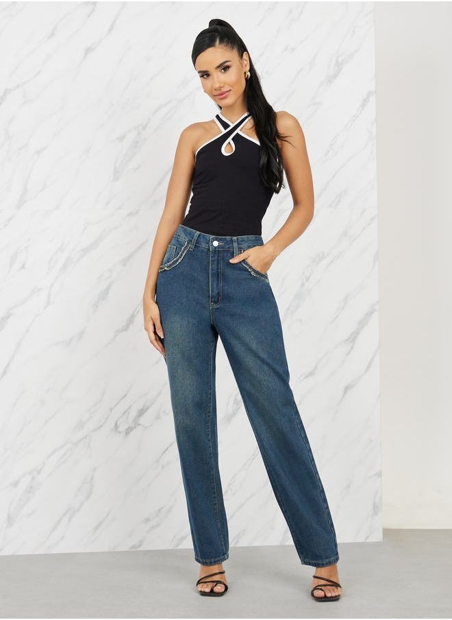 Styli - Frayed Texture Super Straight Fit Jeans - Image 1