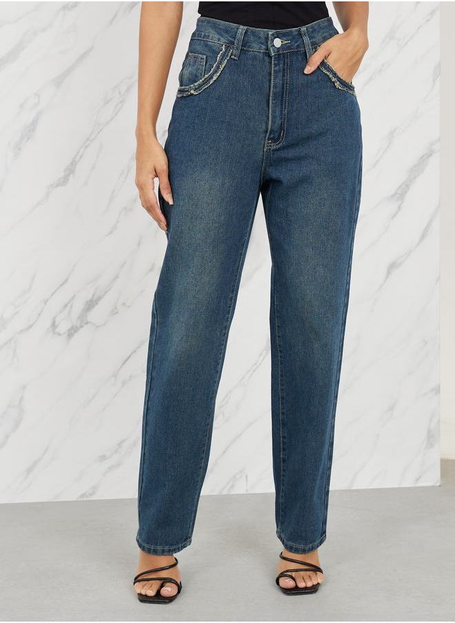 Styli - Frayed Texture Super Straight Fit Jeans - Image 1