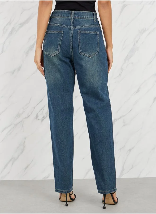 ستايلي Frayed Texture Super Straight Fit Jeans