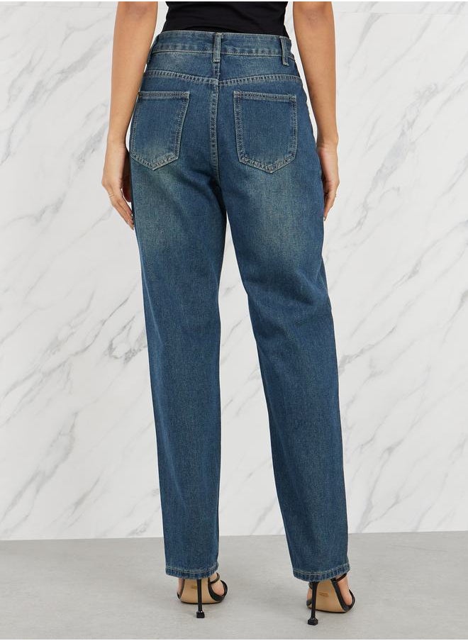 Styli - Frayed Texture Super Straight Fit Jeans - Image 1