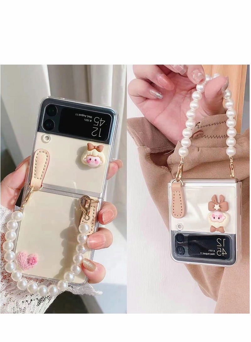 Slim Shockproof Clear Case for Galaxy Z Flip 3 5G with Pearl Chain - Durable Protective Cover Compatible with Flip3 - Image 2