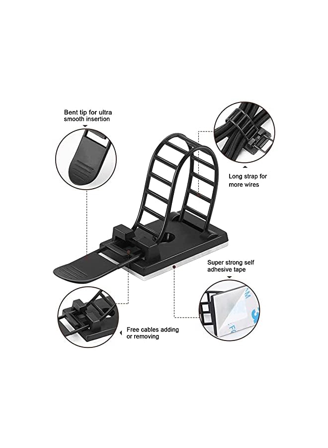 KASTWAVE Cable Management Clips 50Pcs Adjustable Nylon Cable Strap Ties Wire Clips Clamps Organizer With Strong Adhesive Tape Extra Screw And Hole For Strong Fixation Home Office 3.35 Inch Black - Image 3