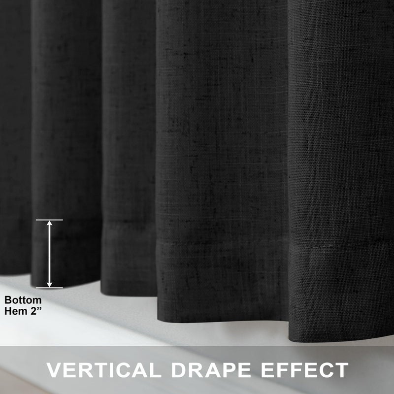 Pitalk Black Linen Curtains 84 Inch Length for Living Room 2 Panel Back Tab Pocket Muslin Light Filtering Semi Privacy Thick Sheer Floor Length Curtain for Mens Bedroom Man Cave Modern Farmhouse Gothic Decor - Image 5