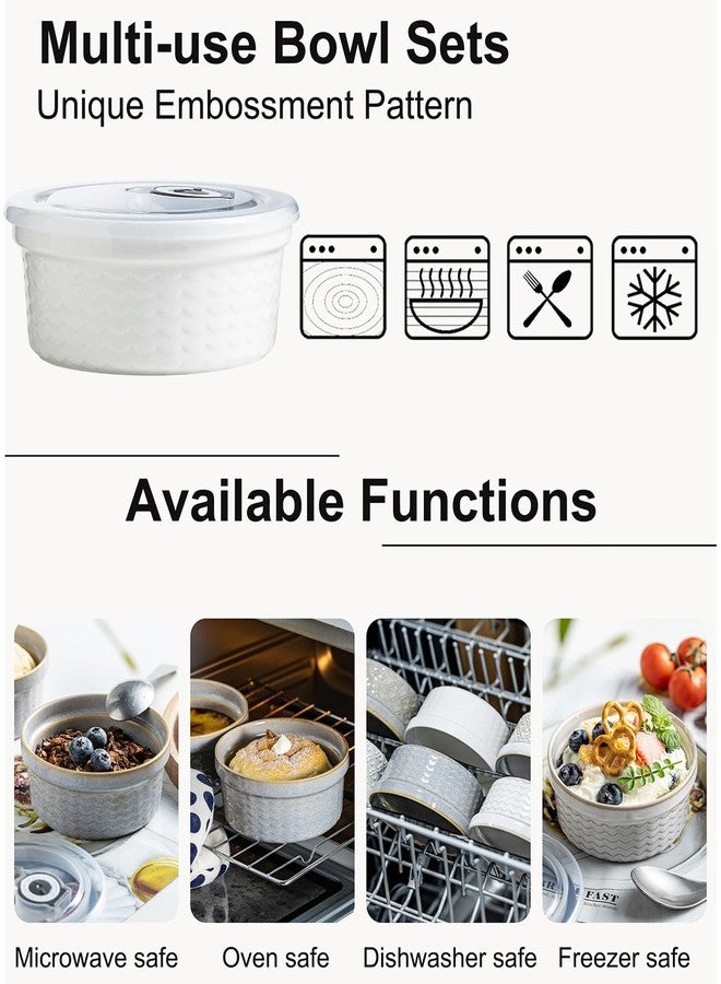 MISSYSSIM 12 oz Ramekins with Lids Airtight Ceramic Storage Containers with Lids for Meal Prep/Moving/Freezer/Oven, Creme Brulee Ramekin Sets with Covers for Leftovers, Baking, Cooking, Beige Ripple - Image 3