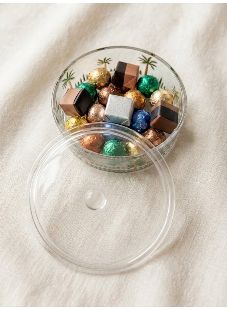 Round Clear Glass Box with Cover - Palm Tree Design - Image 4