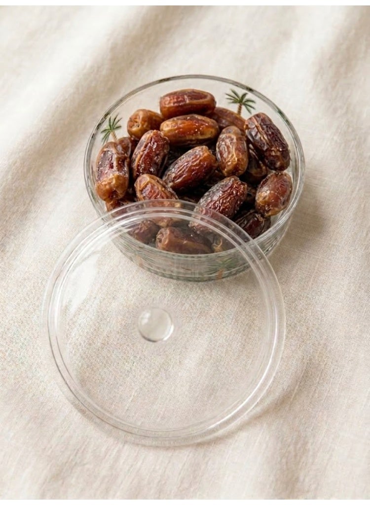 Round Clear Glass Box with Cover - Palm Tree Design - Image 2