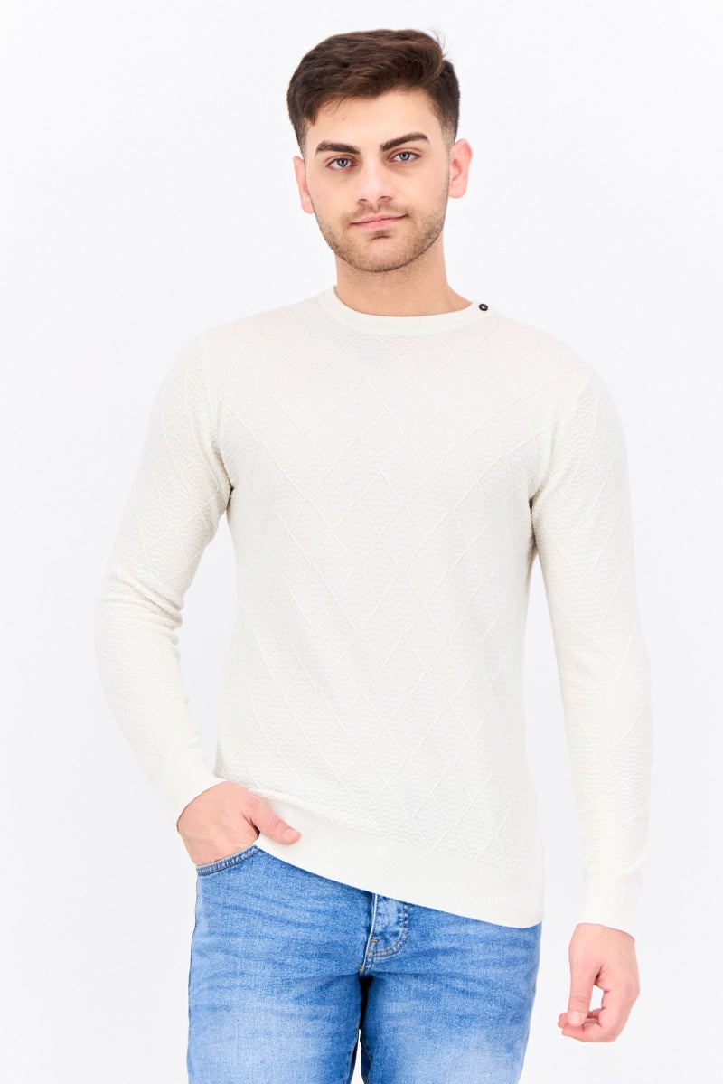 Sorbino Men Crew Neck Textured Long Sleeves Sweatshirt, Cream - Image 1