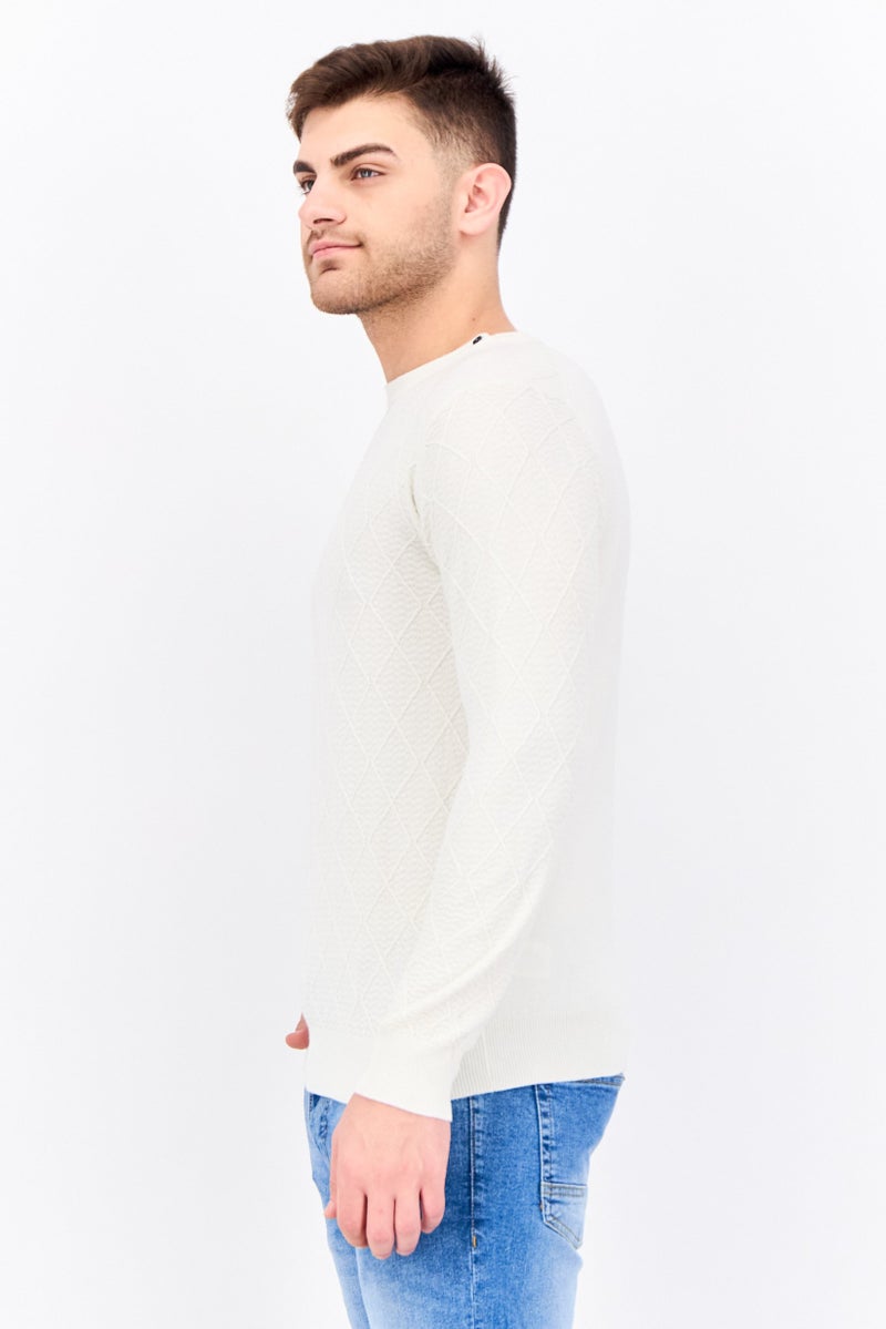 Sorbino Men Crew Neck Textured Long Sleeves Sweatshirt, Cream - Image 2
