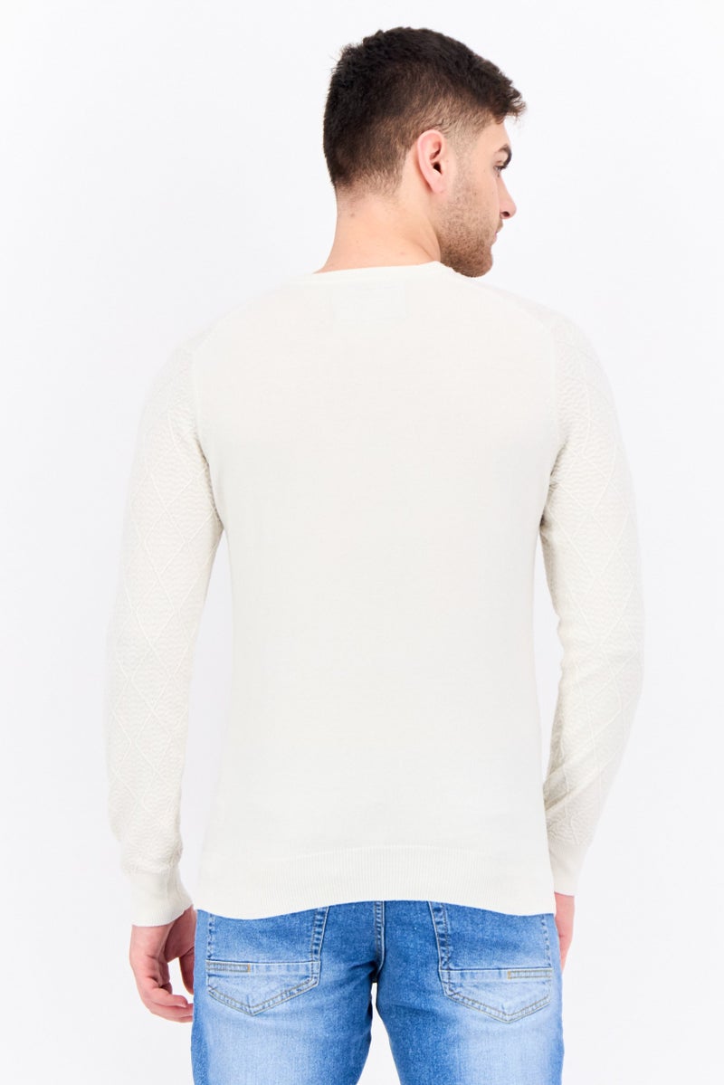 Sorbino Men Crew Neck Textured Long Sleeves Sweatshirt, Cream - Image 3
