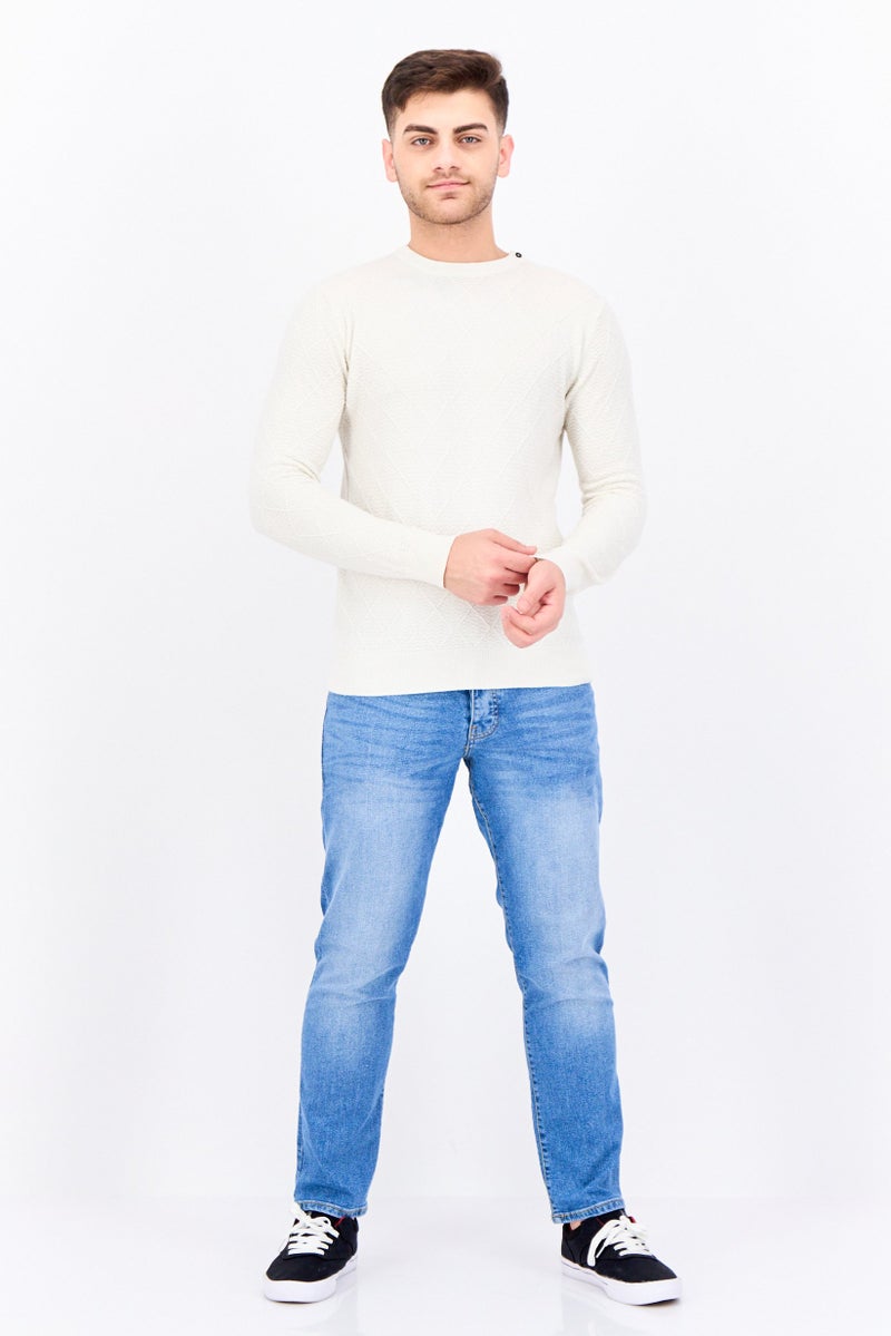 Sorbino Men Crew Neck Textured Long Sleeves Sweatshirt, Cream - Image 4