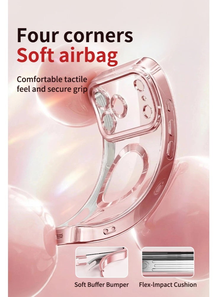 For iPhone 17 Pro, 4-in-1 Magnetic Glitter Case | Makeup Mirror, Phone Stand, Lens Film & Sparkly Cover, Pink MagSafe Case，Perfect Gift for Women & Girls - Image 4