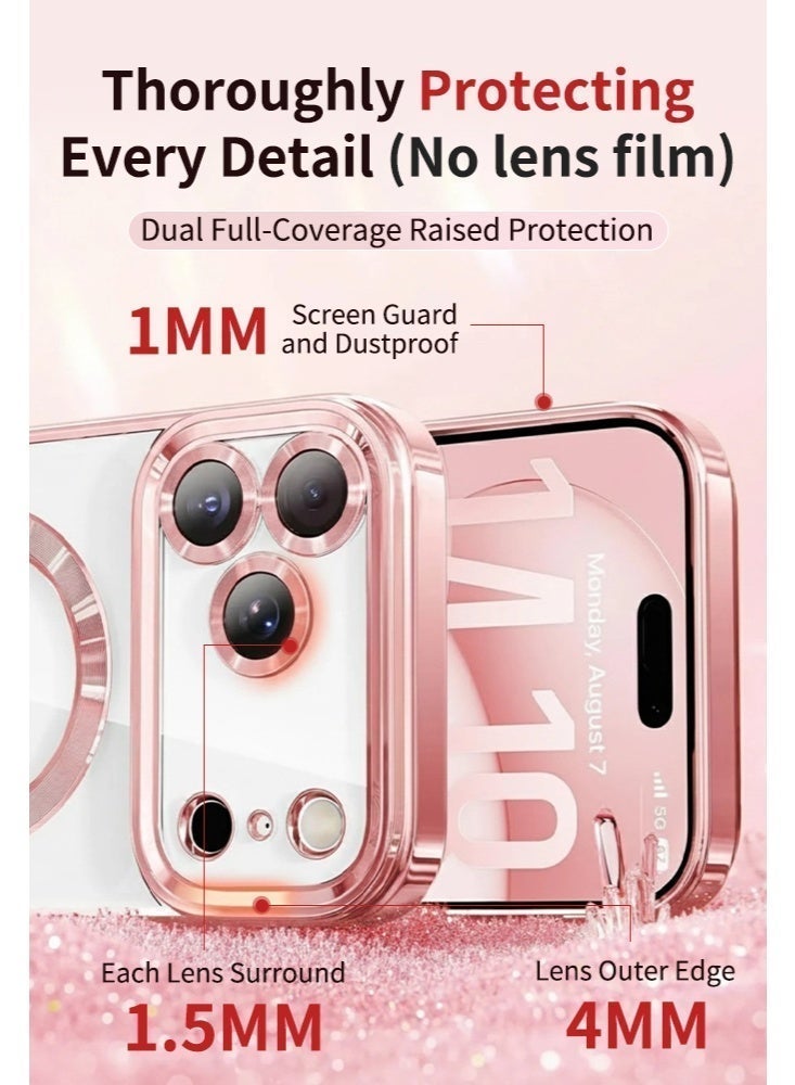For iPhone 17 Pro, 4-in-1 Magnetic Glitter Case | Makeup Mirror, Phone Stand, Lens Film & Sparkly Cover, Pink MagSafe Case，Perfect Gift for Women & Girls - Image 3
