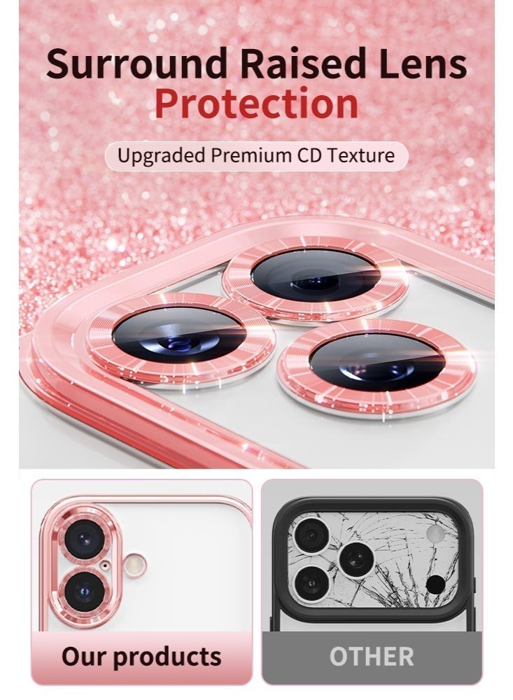 For iPhone 17 Pro, 4-in-1 Magnetic Glitter Case | Makeup Mirror, Phone Stand, Lens Film & Sparkly Cover, Pink MagSafe Case，Perfect Gift for Women & Girls - Image 4