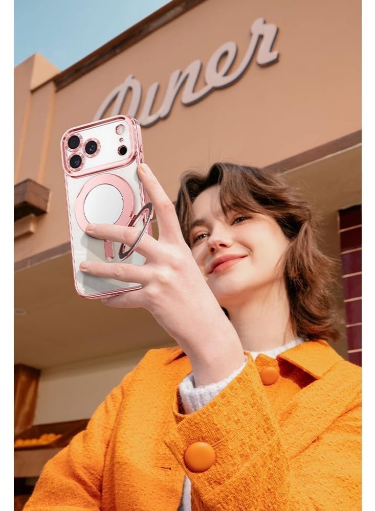 For iPhone 17 Pro, 4-in-1 Magnetic Glitter Case | Makeup Mirror, Phone Stand, Lens Film & Sparkly Cover, Pink MagSafe Case，Perfect Gift for Women & Girls - Image 5