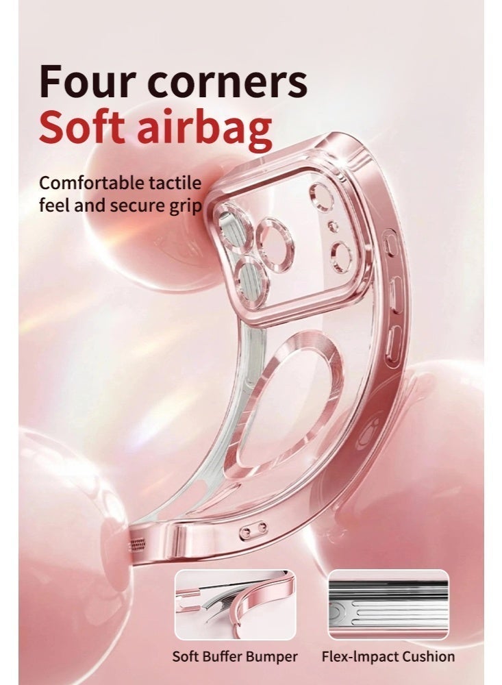 For iPhone 17 Pro, 4-in-1 Magnetic Glitter Case | Makeup Mirror, Phone Stand, Lens Film & Sparkly Cover, Pink MagSafe Case，Perfect Gift for Women & Girls - Image 2