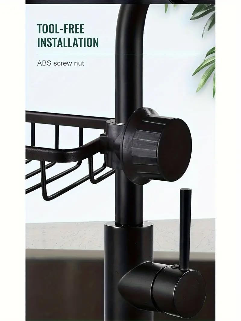 LEVGRY Hanging Faucet Drain Rack, Multipurpose Space Saving Keep Sink Organized, Aluminum Faucet Sponge Holder Bathroom Shelf, Liquid Dispenser, Bathroom Storage for Shampoo (BLACK) - Image 5