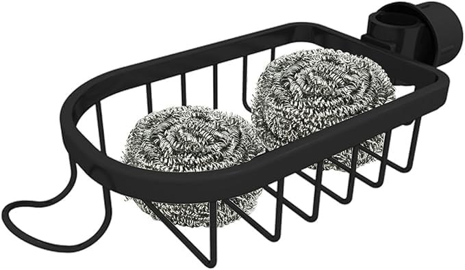 LEVGRY Hanging Faucet Drain Rack, Multipurpose Space Saving Keep Sink Organized, Aluminum Faucet Sponge Holder Bathroom Shelf, Liquid Dispenser, Bathroom Storage for Shampoo (BLACK) - Image 1