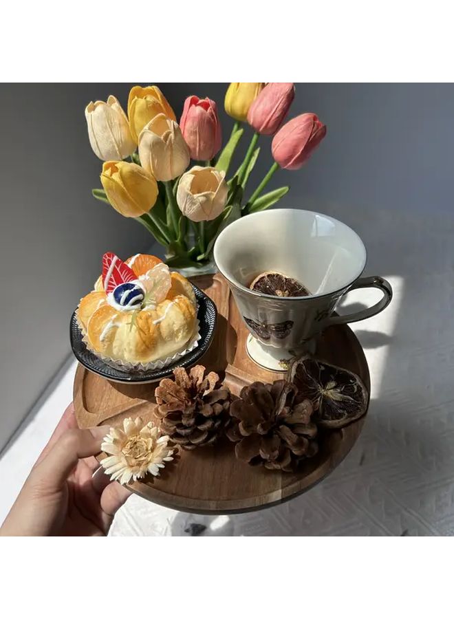 مجموعة صينية خشب السنط المستديرة وطبق ثلاثي الشبكة 7.87 بوصة آمن للطعام - Image 4