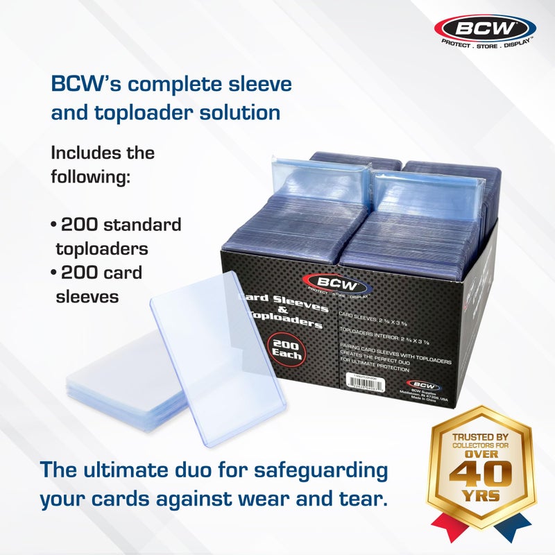 BCW Card Sleeves and Toploaders for Card Combo - 200 Count | Top Loaders and Acid-Free Penny Sleeves | Great for Football, Magic: The Gathering, PokÃ©mon, and Baseball Card Protectors - Image 2