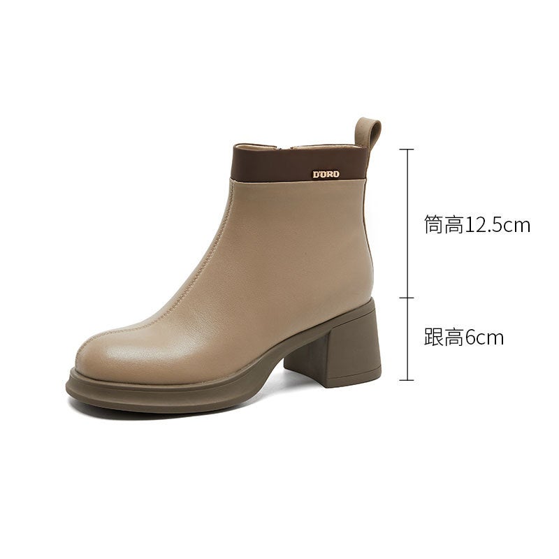 Easiest for Match Genuine Leather Boots Women's High-Heeled Chelsea Boots Slim Thick-Soled Short Boots 2025 New Slim Boots Wholesale - Image 5