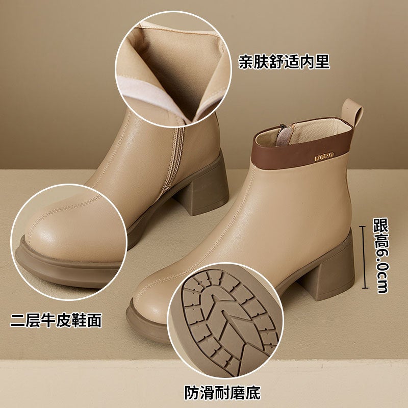 Easiest for Match Genuine Leather Boots Women's High-Heeled Chelsea Boots Slim Thick-Soled Short Boots 2025 New Slim Boots Wholesale - Image 4