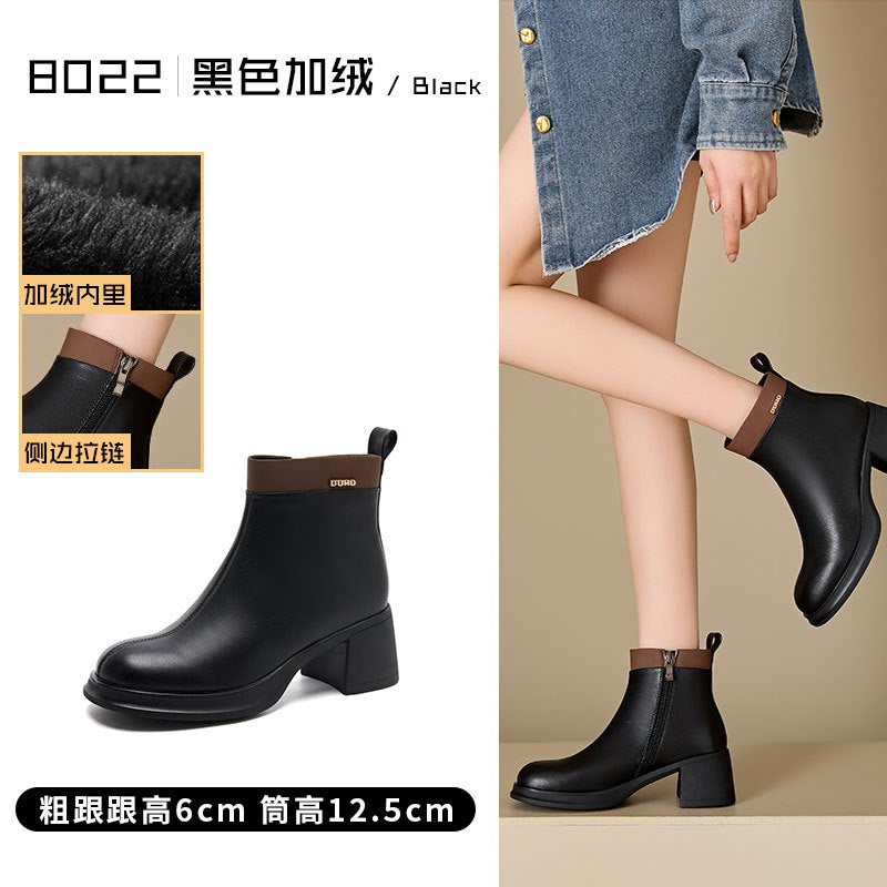 Easiest for Match Genuine Leather Boots Women's High-Heeled Chelsea Boots Slim Thick-Soled Short Boots 2025 New Slim Boots Wholesale - Image 1