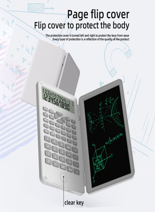 Scientific Calculator with Erasable Writing Board 240 Functions 2 Line LCD Display Foldable Financial Math Calculator School Supplies for Middle High School College Students White - Image 3