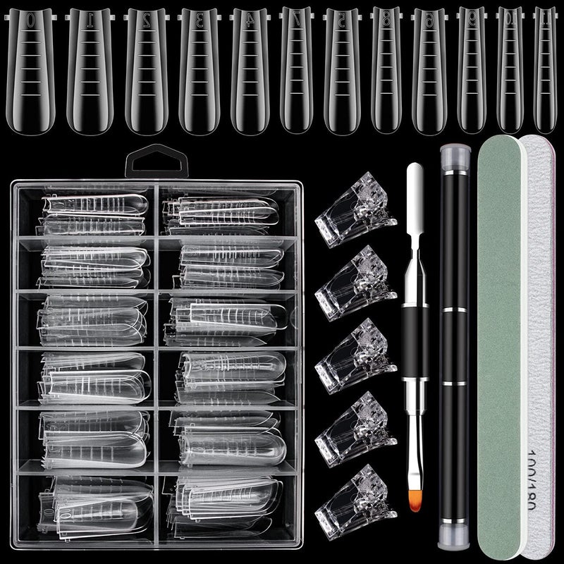 Rolybag Dual Nail Form Set Clear Gel Nail Extension Mold 12 Sizes with Scale Full Cover Gel Coffin Nails Dualended Gel Brush and Nail File Nail Tips Clip Buffer Polisher