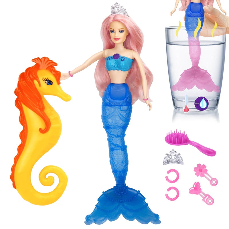BETTINA Magic Color Changing Mermaid Doll Princess Mermaid Toy with Seahorse Dolls Accessories Vibrant Pink Hair and Transforming Tail Gifts Toys for Girls Aged 37 - Image 2