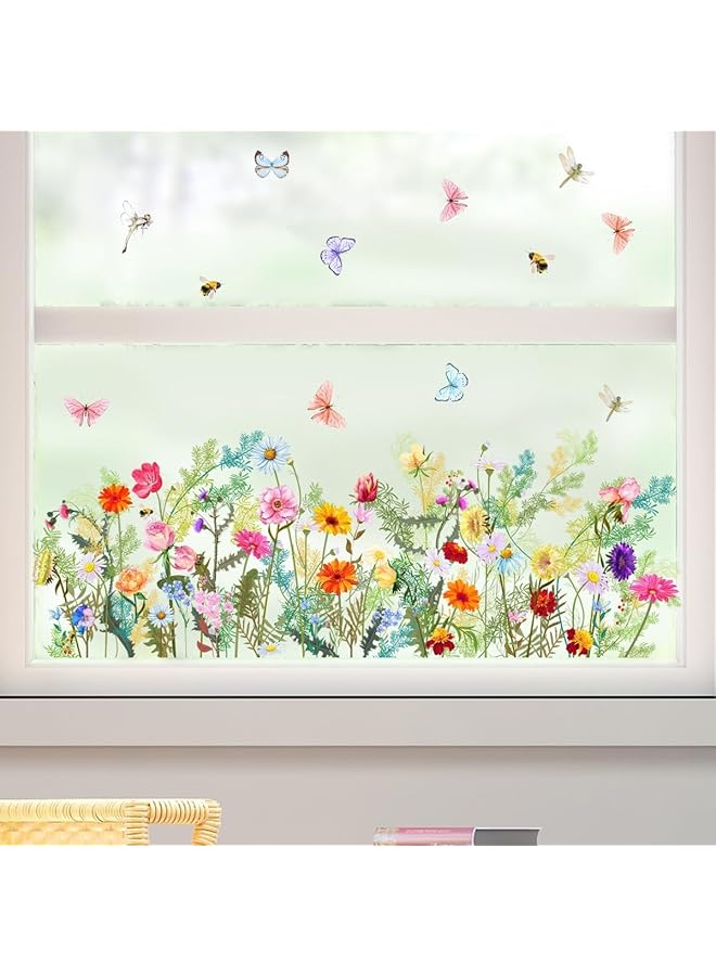 إيروريكس ملصقات حائط على شكل فراشة وزهرة من مادة البولي فينيل كلوريد على الوجهين لربيع الزهور والفراشات ومضادة للتصادم وقابلة للإزالة ملصقات نافذة للمنزل والحفلات والمتاجر والديكورات الزجاجية - Image 1