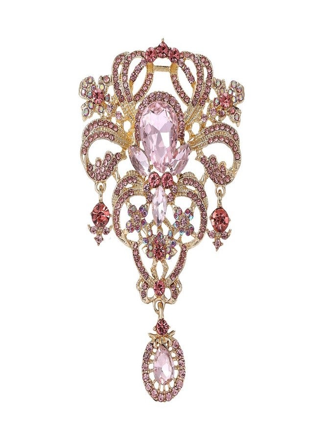 OIDIMS Rhinestone Baroque Vintage Brooch for Women Men Elegant Flower Teardrop Diamond Brooches Laple Pins Scarf Clip Clothes Accessories Boutonniere Corsage for Daily Wear Jewelry Wedding Holiday (Pink) - Image 1