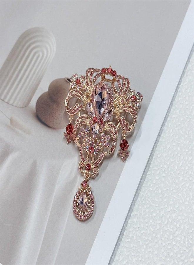 OIDIMS Rhinestone Baroque Vintage Brooch for Women Men Elegant Flower Teardrop Diamond Brooches Laple Pins Scarf Clip Clothes Accessories Boutonniere Corsage for Daily Wear Jewelry Wedding Holiday (Pink) - Image 5