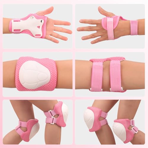 ZLEIOUY Kids Protective Gear Set Knee Pads Elbow Pads with Wrist Guards for Ages 312 3in1 Safety Protective Gear for Skating Cycling Biking Roller Skates Scooters Pink S37Years - Image 3