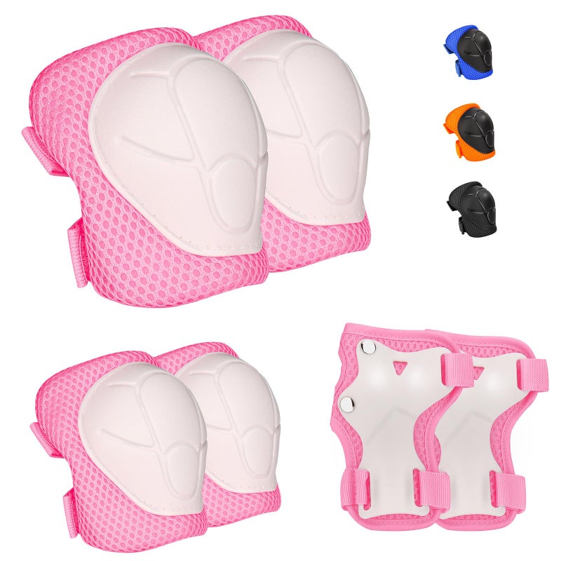 ZLEIOUY Kids Protective Gear Set Knee Pads Elbow Pads with Wrist Guards for Ages 312 3in1 Safety Protective Gear for Skating Cycling Biking Roller Skates Scooters Pink S37Years - Image 2