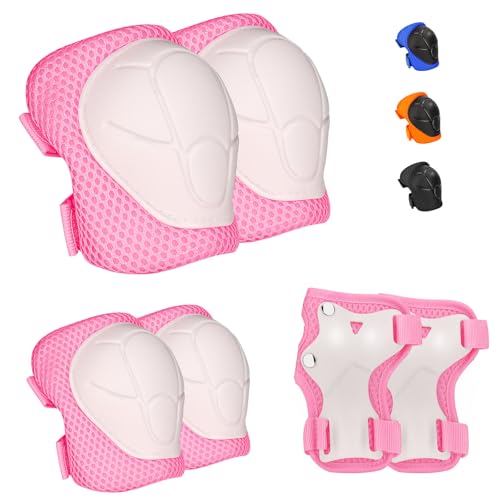 ZLEIOUY Kids Protective Gear Set Knee Pads Elbow Pads with Wrist Guards for Ages 312 3in1 Safety Protective Gear for Skating Cycling Biking Roller Skates Scooters Pink S37Years - Image 1