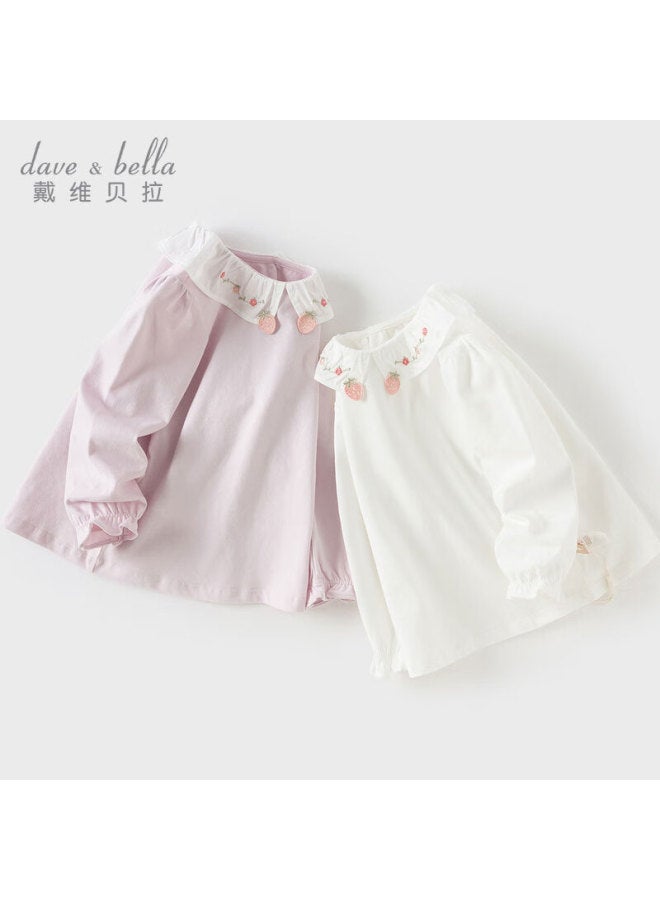 Dave & Bella 【Same Style As Department Store】Autumn Girls' Cotton T-Shirt Children'S Stylish Base Shirt - Image 1